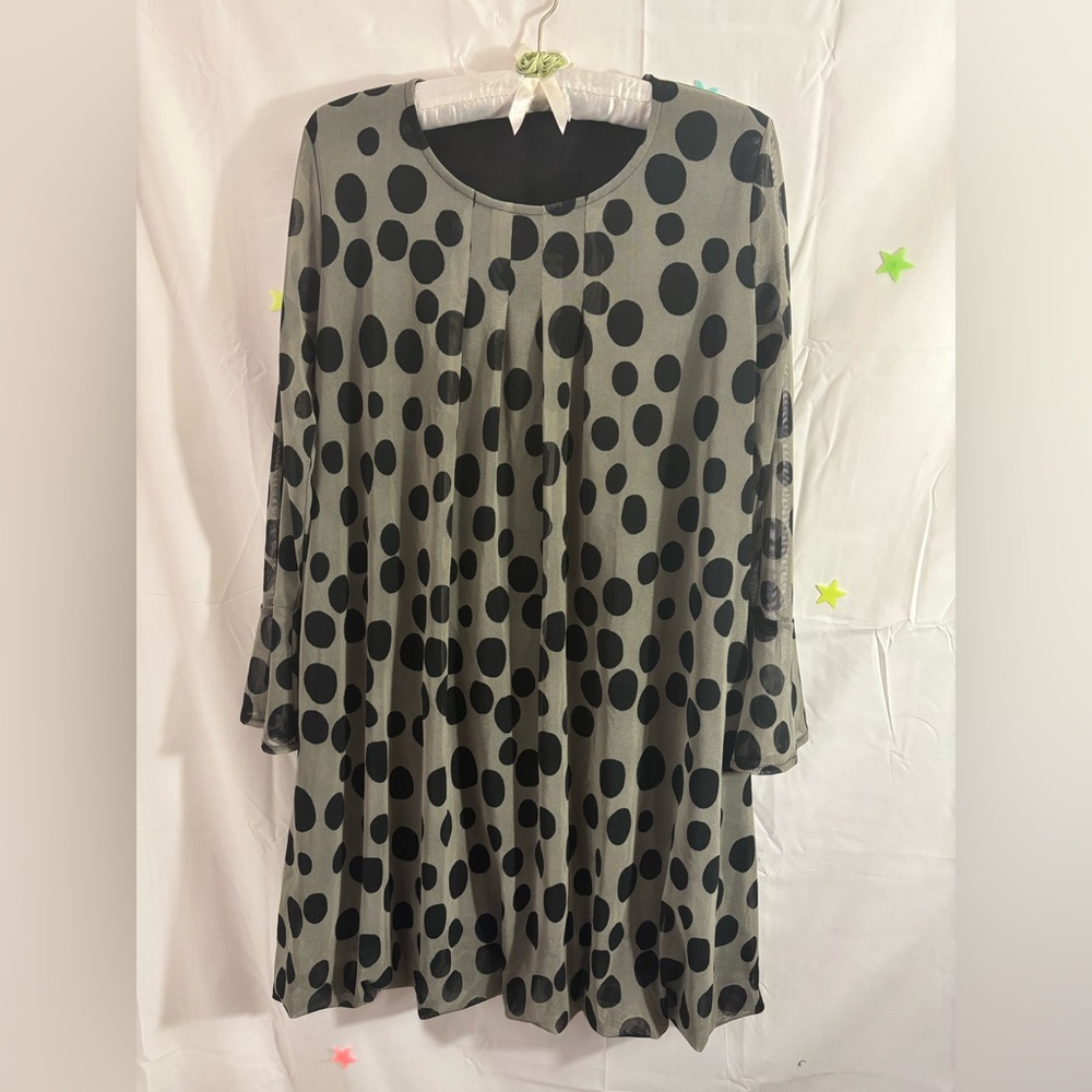Polka Dot Midi Dress - Black and Gray Size‎ M/L